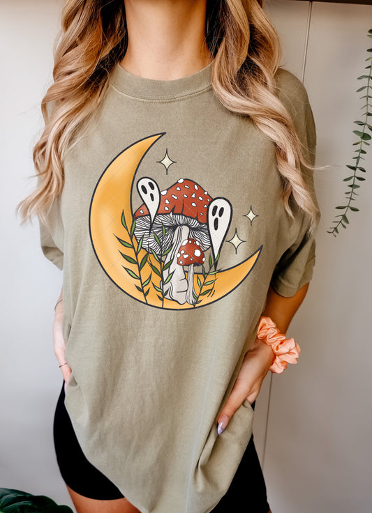 Cute Ghost and Moon with Bat Cottage core PNG File