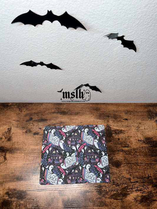 Ghosts and Books Blue and Pink Bookish Office Mousepad