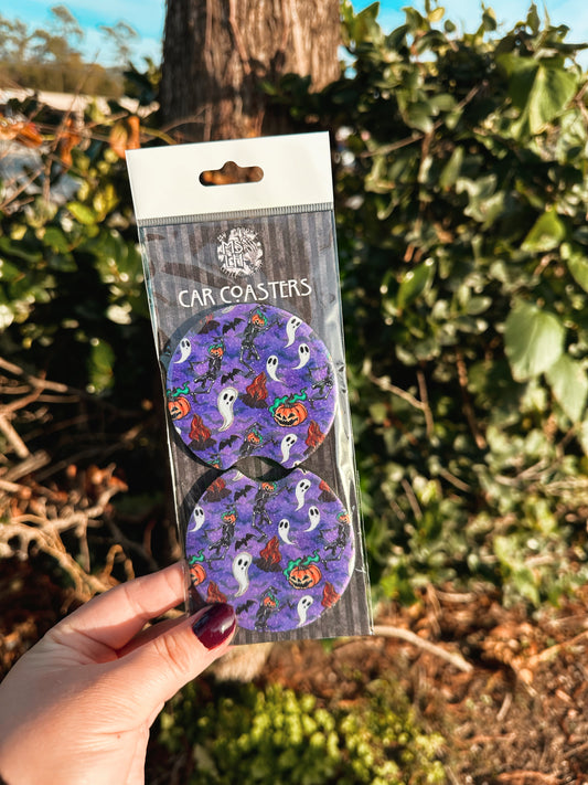 Spooky dancing Skellies and ghosts Set of 2 Car Coasters