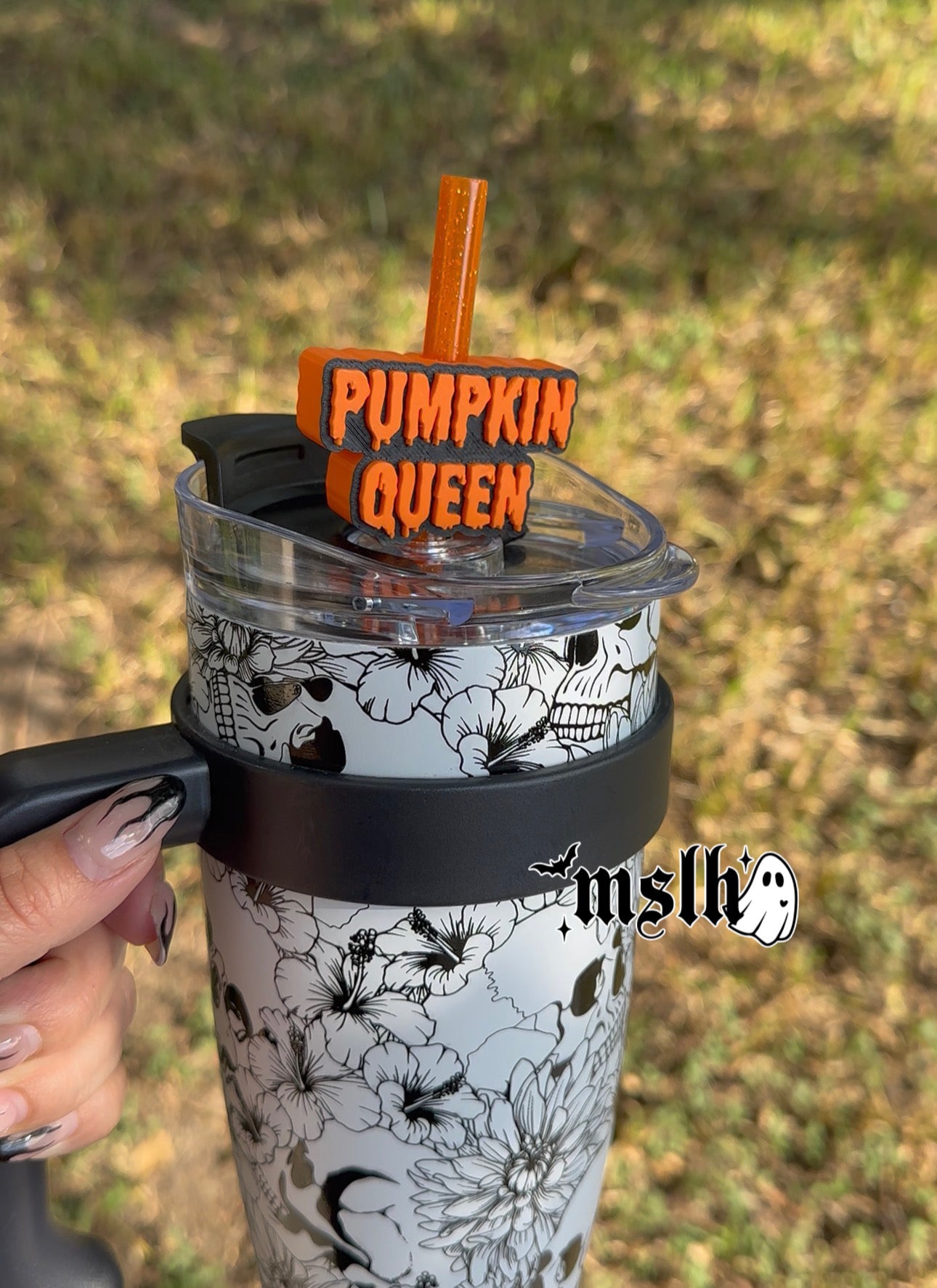 Pumpkin Queen MSLH Exclusive 8mm and 10mm Straw Topper for Tumblers -3D PRINTED
