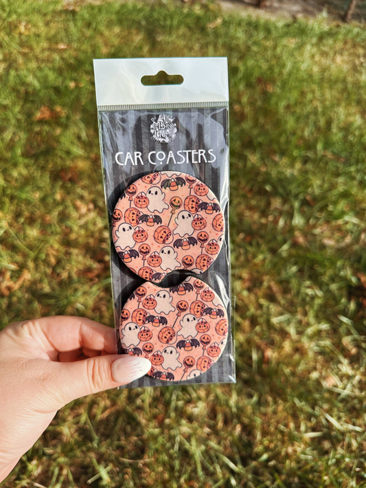 Halloween Ghosts Candy Set of 2 Car Coasters