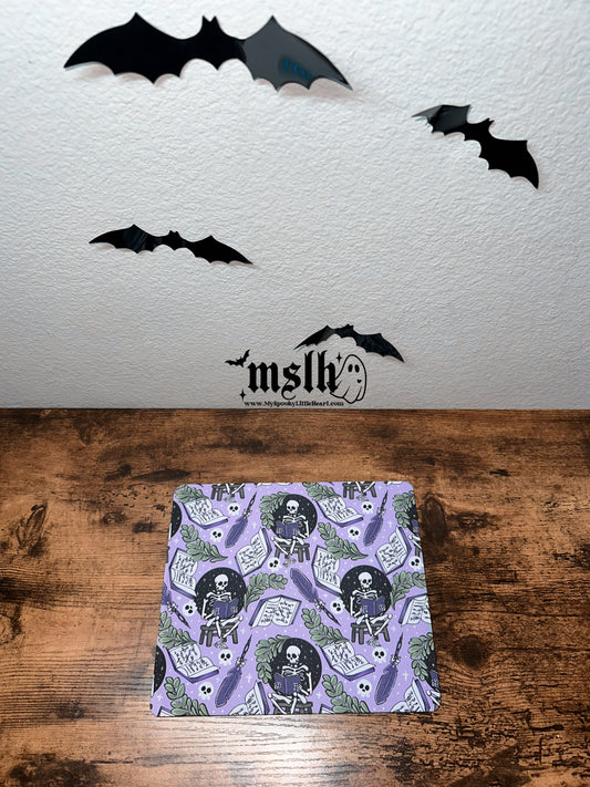 Purple Skeleton Reading Bookish Office Mousepad