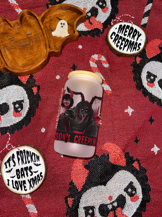 Season Creepings Krampus 16oz Frosted Glass Cup