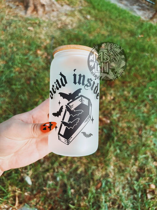 Dead Inside Coffin with Bats 16oz Frosted Glass Cup