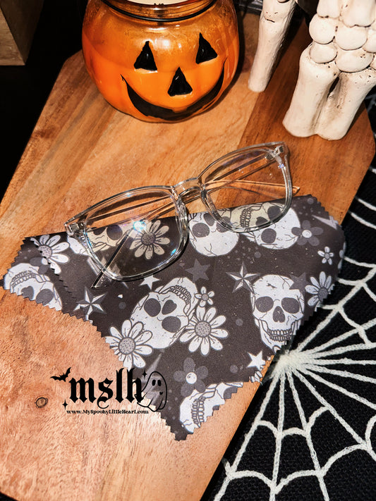 Floral Skull Black Lens Cleaning Cloth