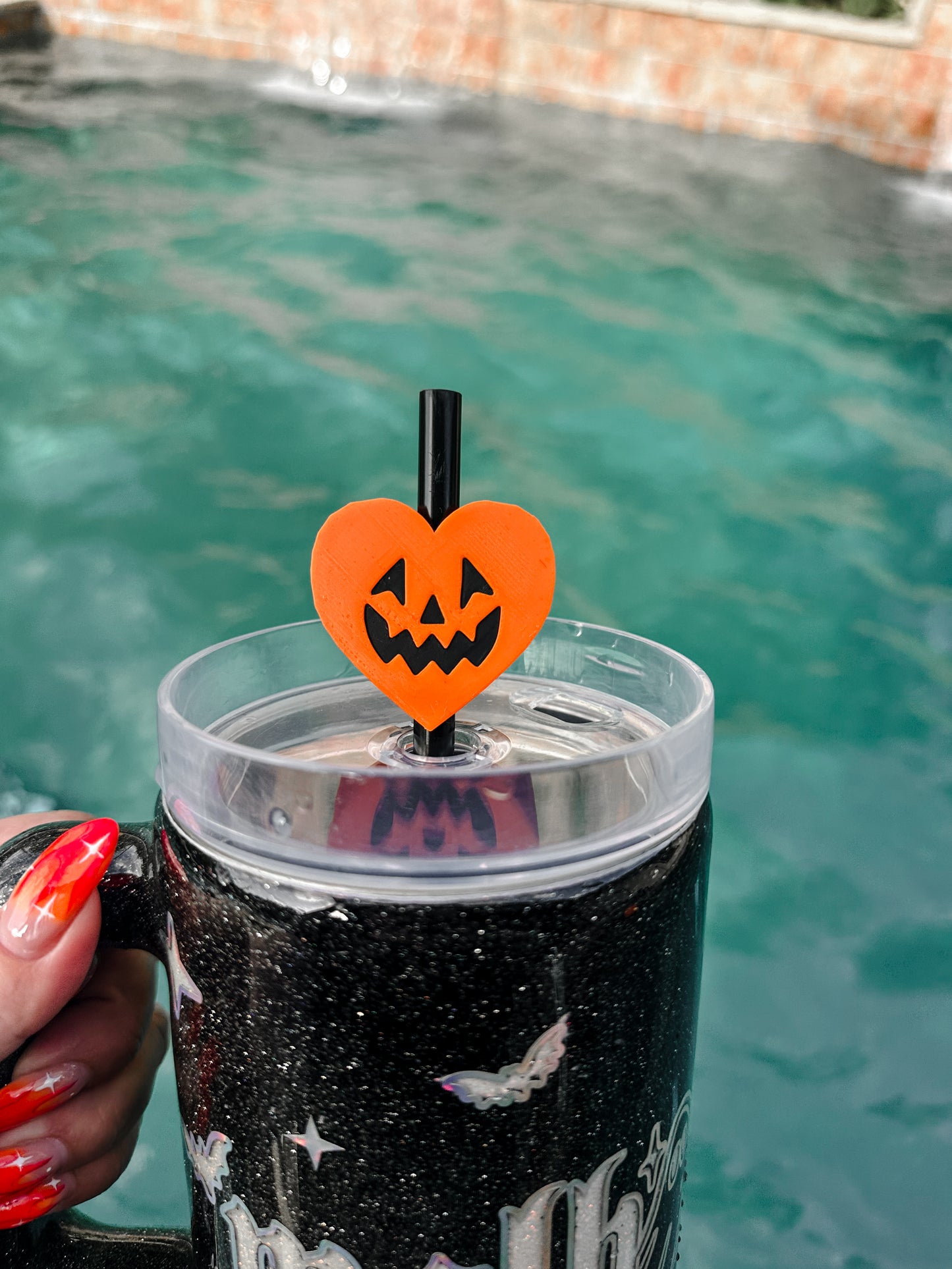 Jack o Lantern Heart 8mm and 10mm Straw Topper for Tumblers -3D PRINTED