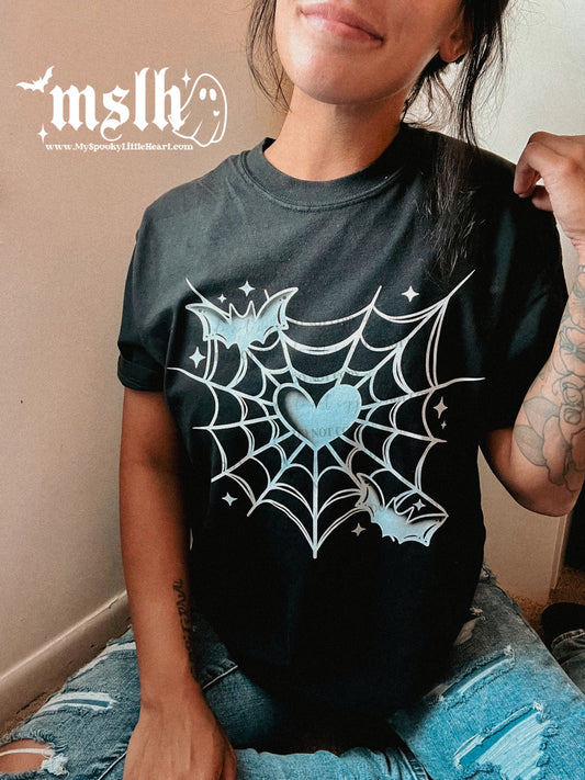 Heart Shaped Spider web with Bats