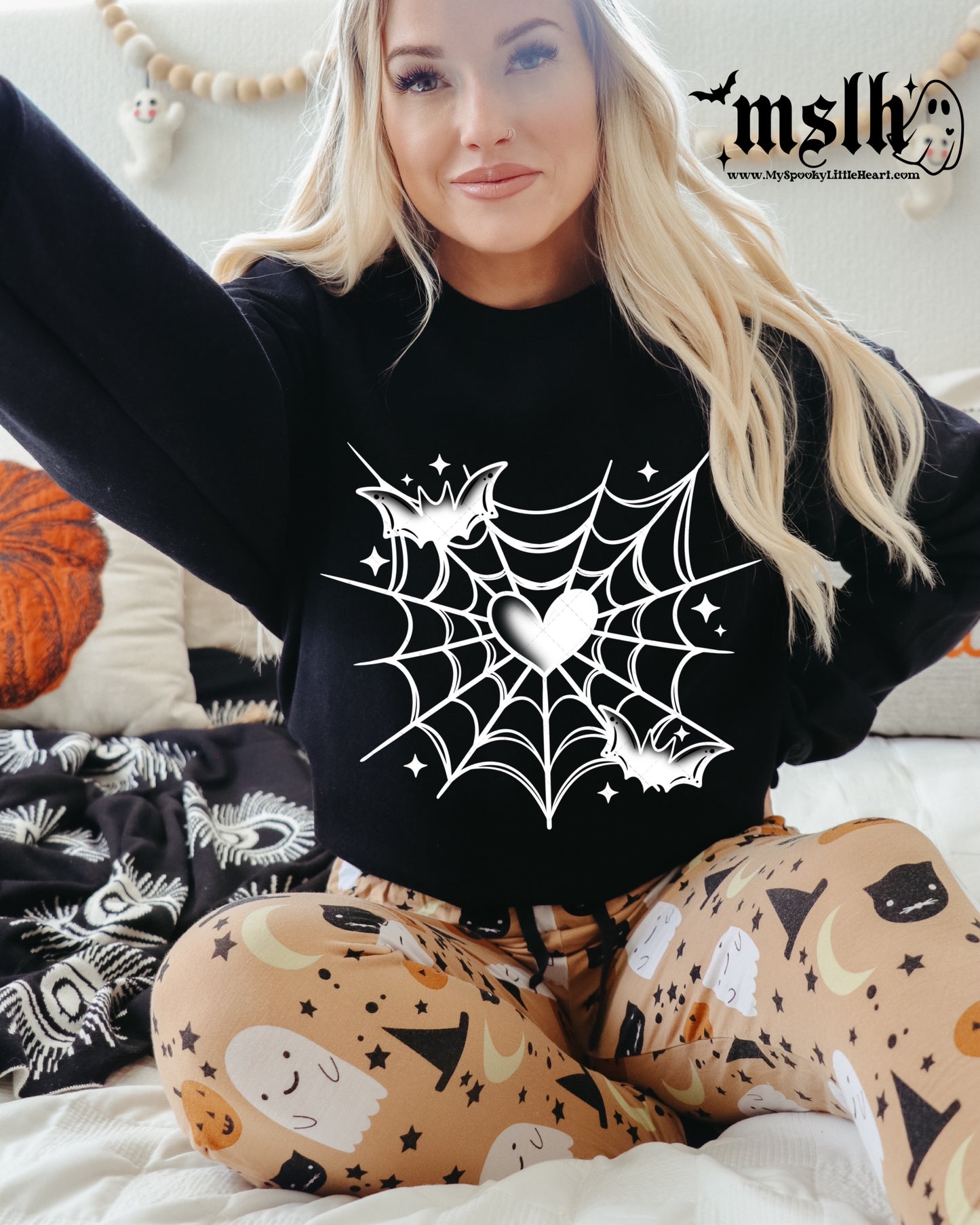 Heart Shaped Spider web with Bats