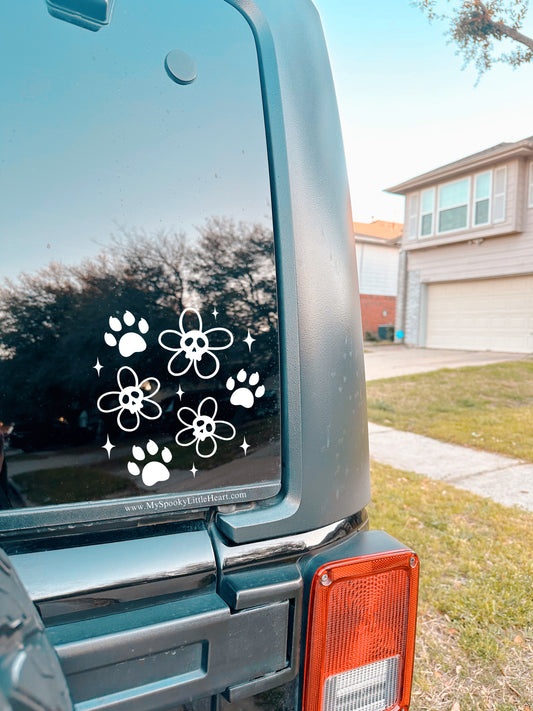 Spooky flowers and paws with stars Vinyl Decal