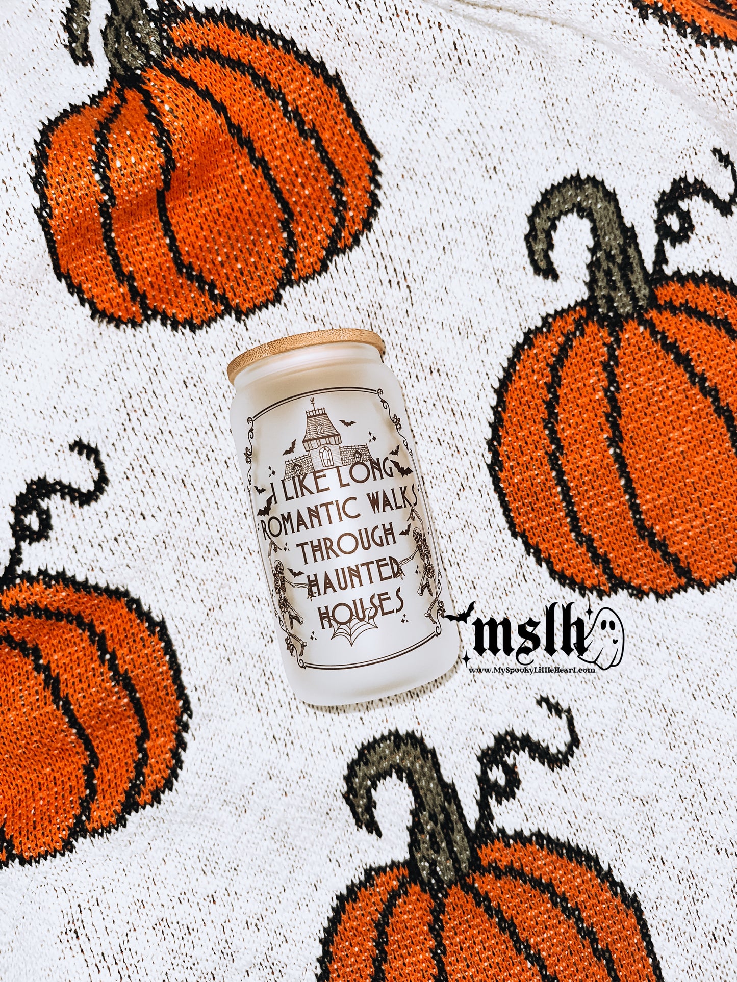 I like Long Romantic Walks Through Haunted Houses 16oz Frosted Glass Cup