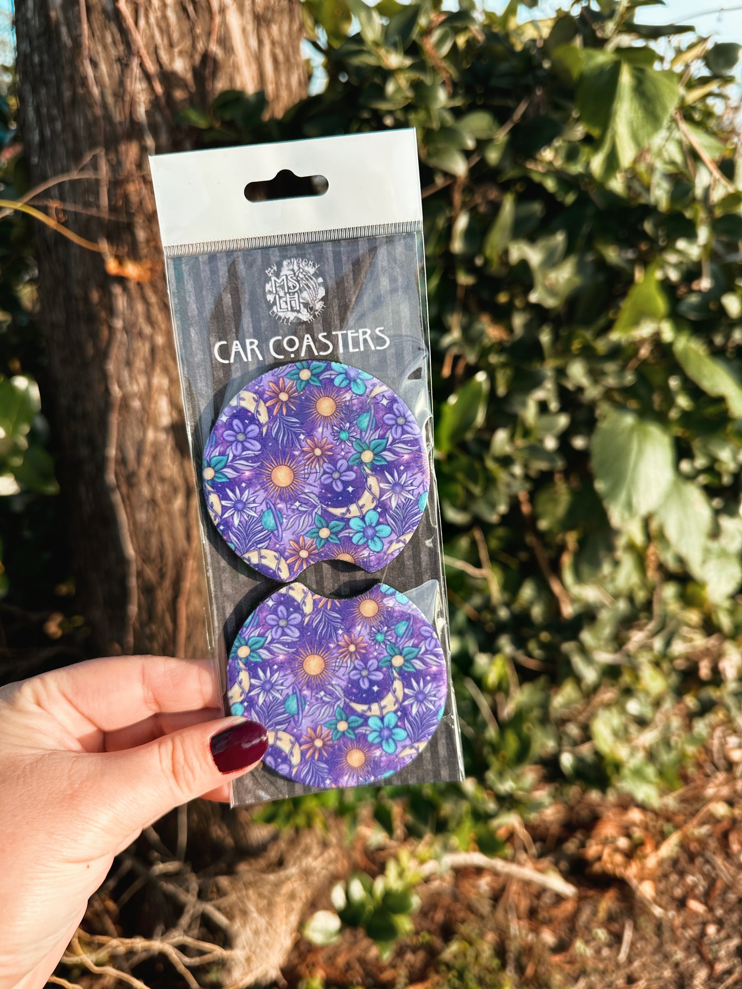 Celestial Floral Set of 2 Car Coasters