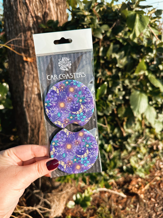 Celestial Floral Set of 2 Car Coasters