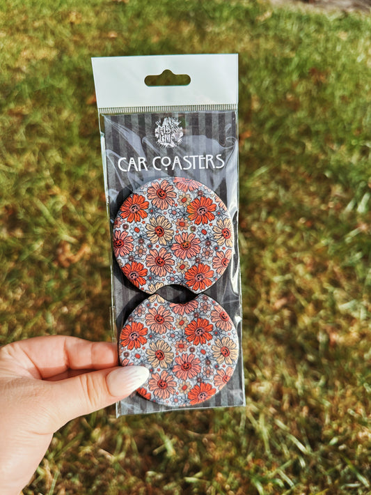 Pumpkin Flowers Set of 2 Car Coasters