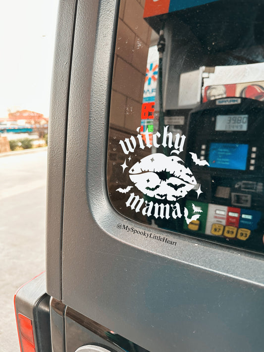 Witchy Mama with Lips and Bats Vinyl Decal