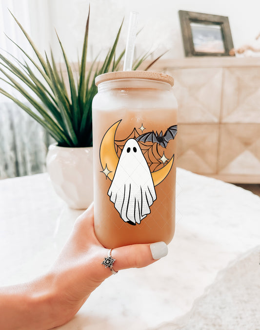 Cute Ghost and Moon with Bat PNG File