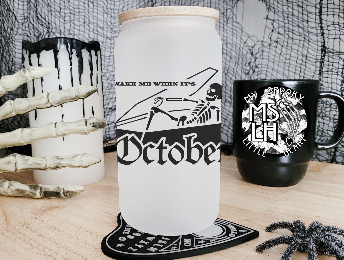 Wake me when it's October 16oz Frosted Glass Cup
