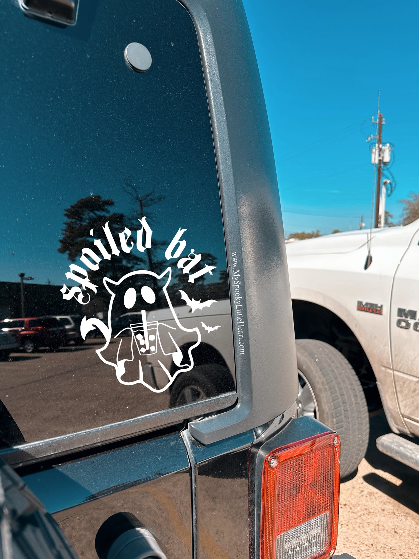 Spoiled Bat Cute Ghost drinking Iced Coffee Vinyl Decal