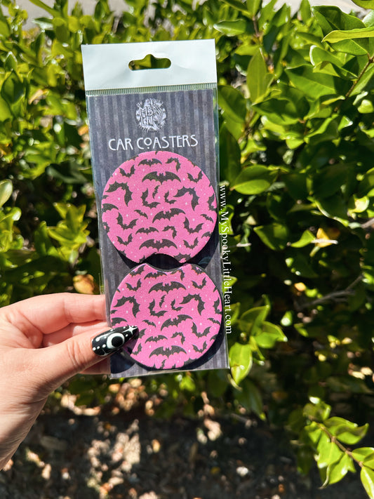 Light Pink Bats Set of 2 Car Coasters