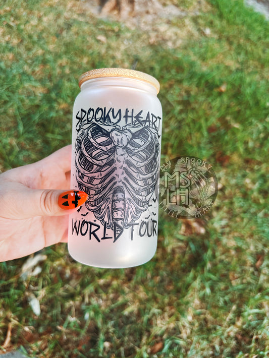 Semi Exclusive Spooky Heart World Tour ribcage with bats 16oz Frosted Glass Cup
