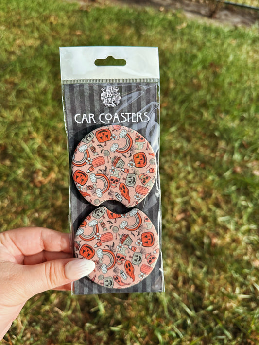 Cute Hallowen Retro Set of 2 Car Coasters