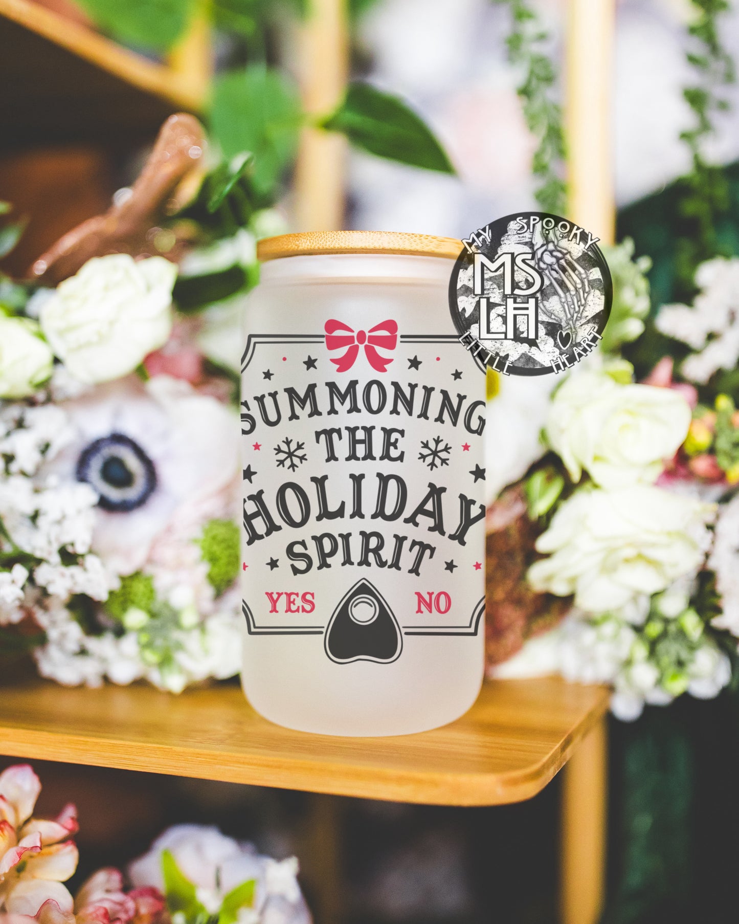 Summoning the Holiday Spirit 16oz Frosted Glass Cup