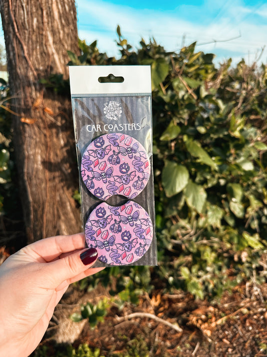 Pastel Goth bats and moths Set of 2 Car Coasters