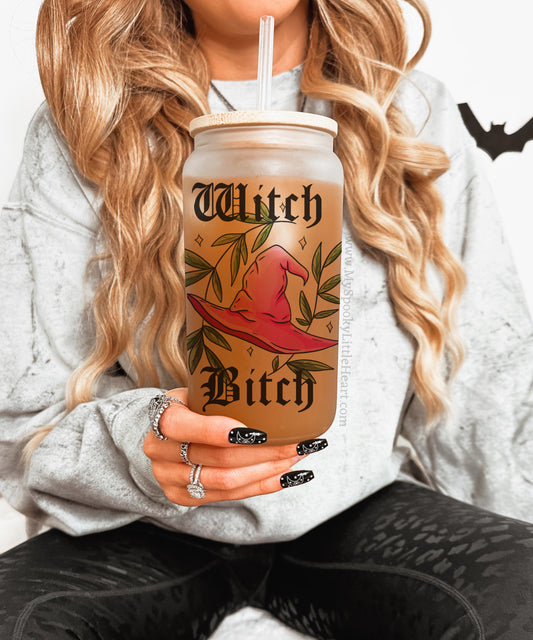 Witch Bitch Pink Witch Hat 16oz Frosted Glass Cup