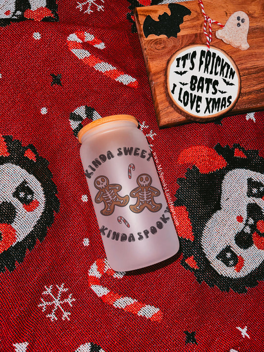 Kinda Sweet Kinda Spooky Skeleton Gingerbreads 16oz Frosted Glass Cup