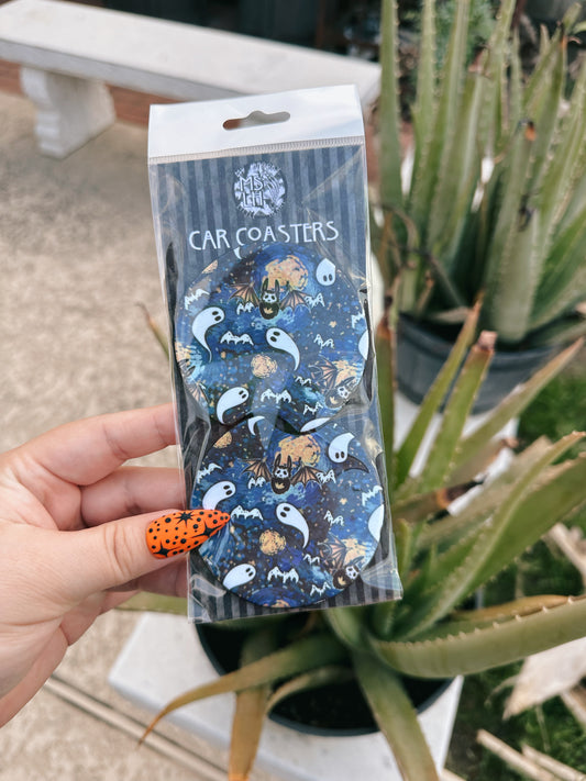 Bats and Ghosts Art Set of 2 Car Coasters