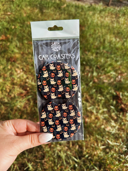 Spooky Cute Kittens Set of 2 Car Coasters