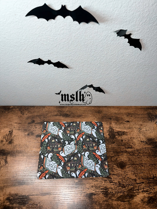 Ghosts and Books Green and Orange Bookish Office Mousepad