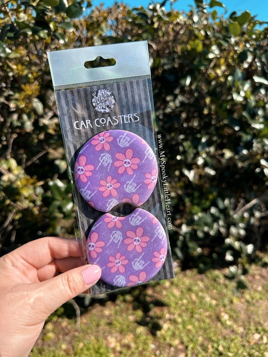 Pastel Goth Skull Flowers Set of 2 Car Coasters