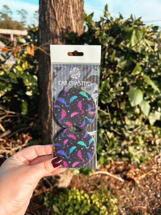 Galaxy Colorful Bats Set of 2 Car Coasters