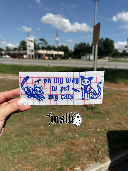 On my way to pet my cats bats with skeleton cats Vinyl Decal