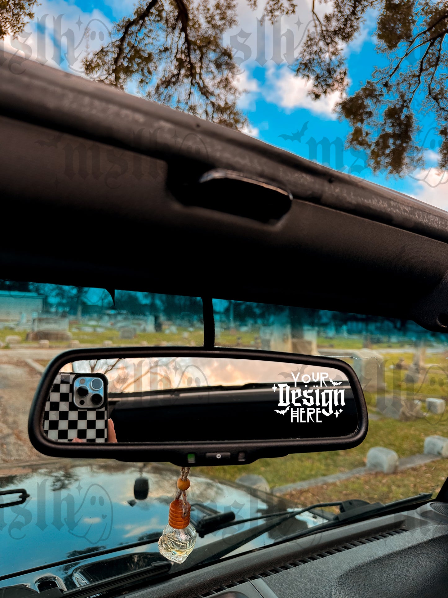 Cemetery Rear Mirror Vinyl Decal Mockup