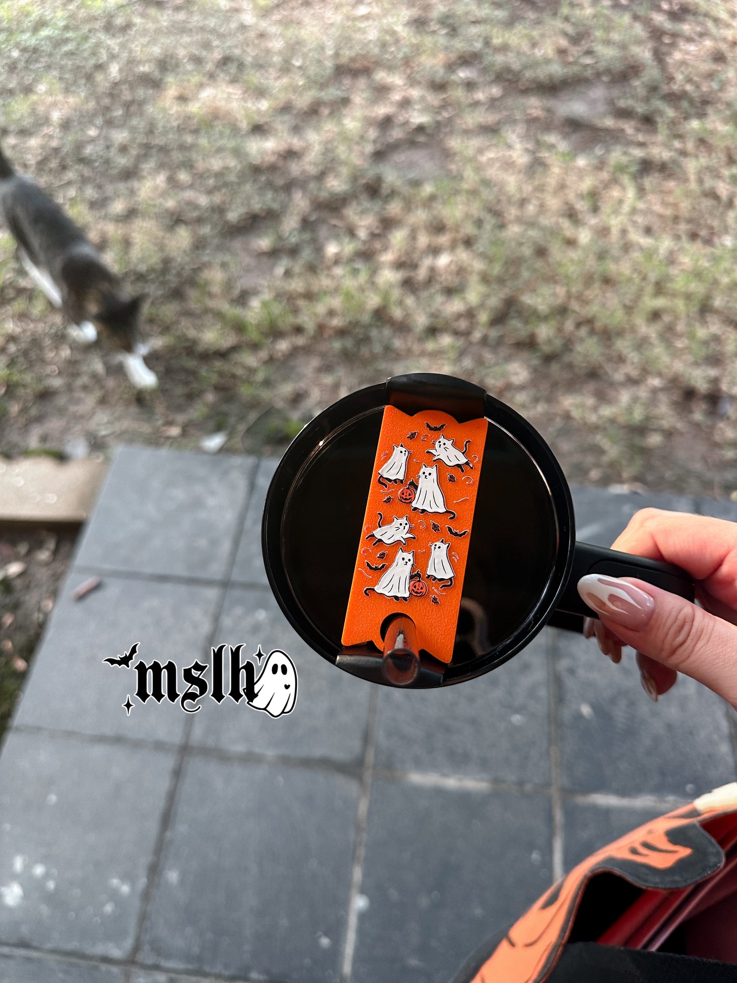 Ghost Cats ORANGE Theme Stanley Lid Topper Plate for 40oz Tumblers 3D PRINTED & UV Printed