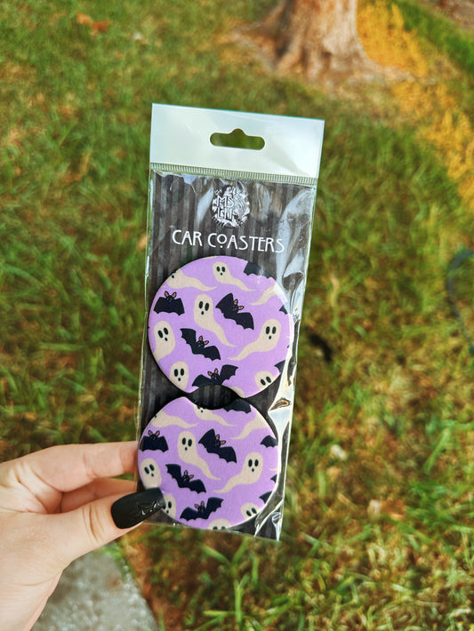 Ghosts and Bats Set of 2 Car Coasters