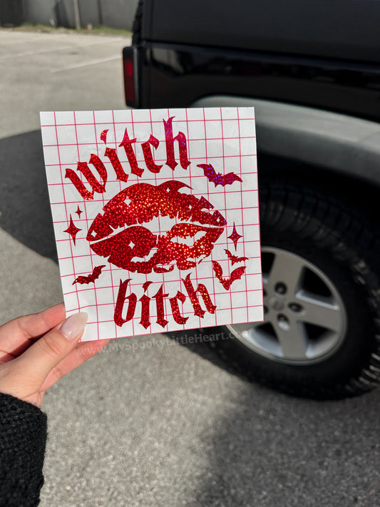 Witch Bitch with Lips and Bats Vinyl Decal