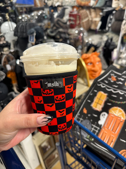 Orange Checkered Bats Jack-o-Lanterns Drink/Cup Sleeve