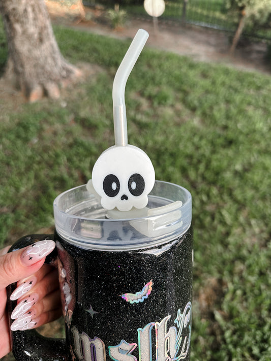 Spooky Cute Kawai Skull 8.5mm Straw Topper for Tumblers -3D PRINTED