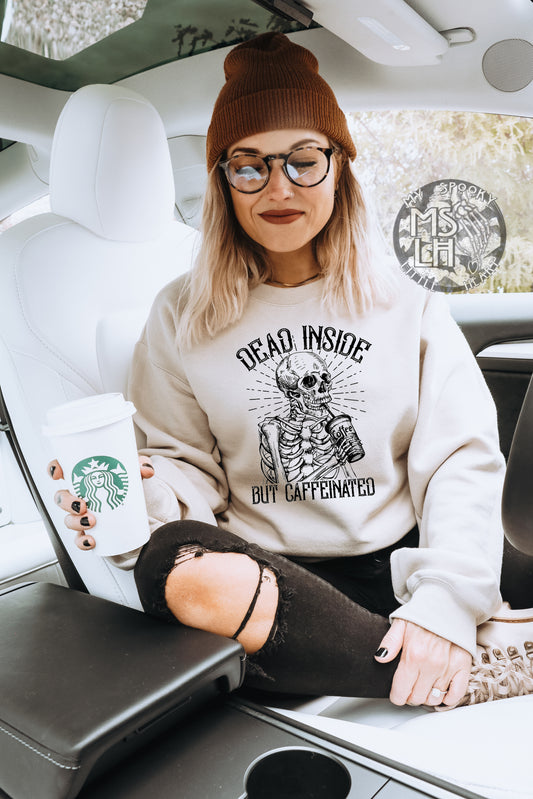 Dead inside but Caffeinated Skeleton holding iced coffee