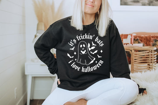 It's Frickin' Bats I love Halloween- Cute Ghost holding Bat Shit PNG File