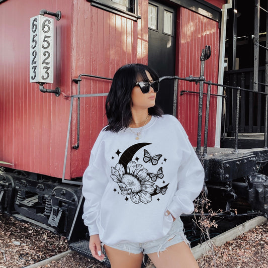 Sunflower Moon with Butterflies PNG File