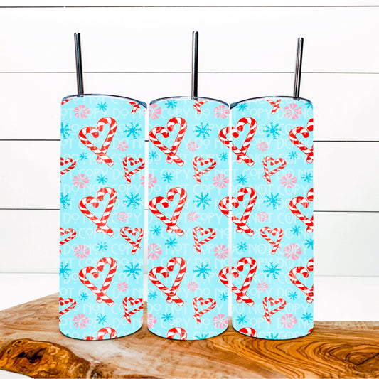 Christmas Candy Cane Light Blue 20oz Tumbler Wrap