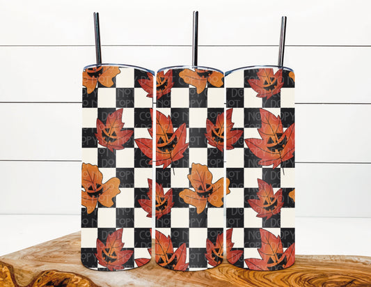 Spooky Fall Leaves Checkered 20oz Tumbler Wrap File