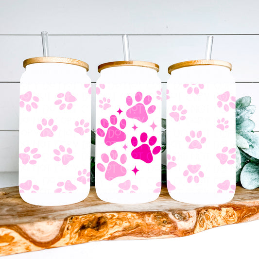Pink Paw Print 16oz Glass Can Wrap - PNG File
