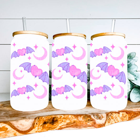 Pastel Heart Bats 16oz Glass Can Wrap - PNG File