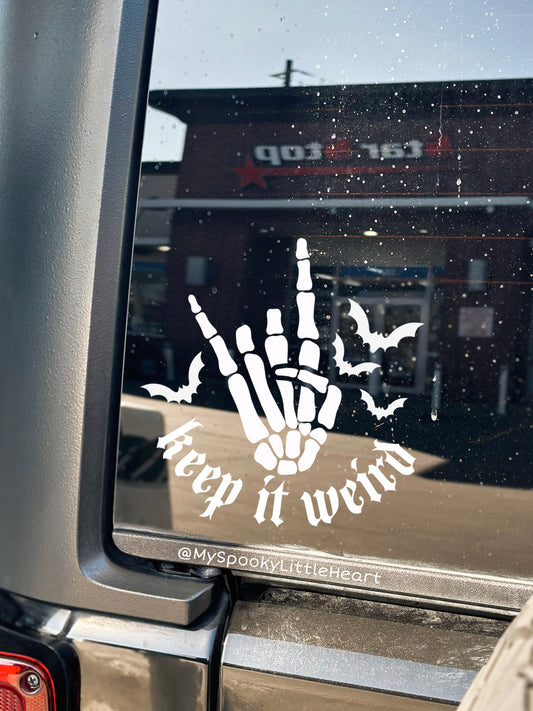 Keep it Weird Rock Skeletal with Bats Vinyl Decal