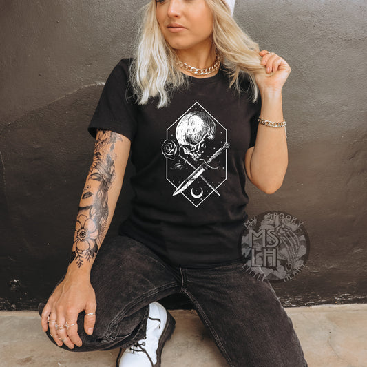 Skull with Moon and Rose