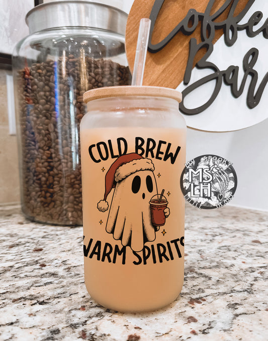 Cole Brew Warm Spirits xmas ghost 16oz Frosted Glass Cup